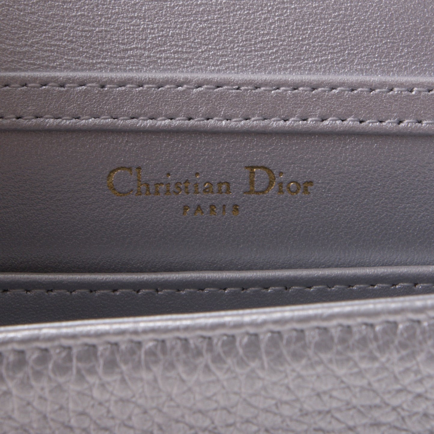Metallic Grained Calfskin Baby Diorama Flap Bag Silver