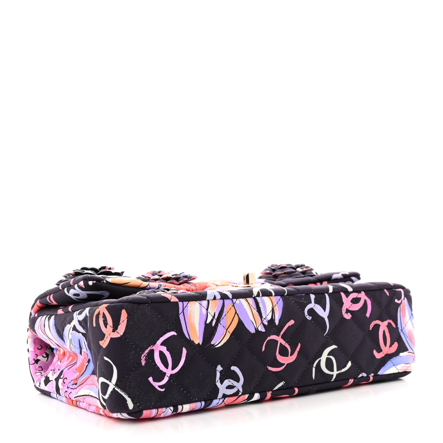 Chanel Printed Fabric Quilted Camellia Flap Black Multicolor 4 of 10