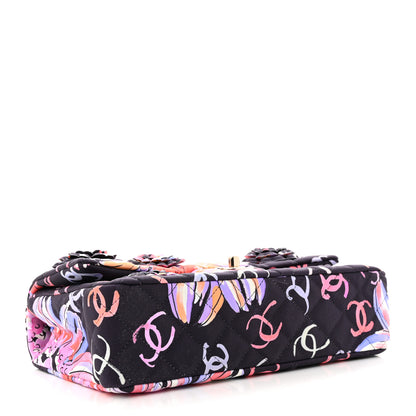 Chanel Printed Fabric Quilted Camellia Flap Black Multicolor 4 of 10