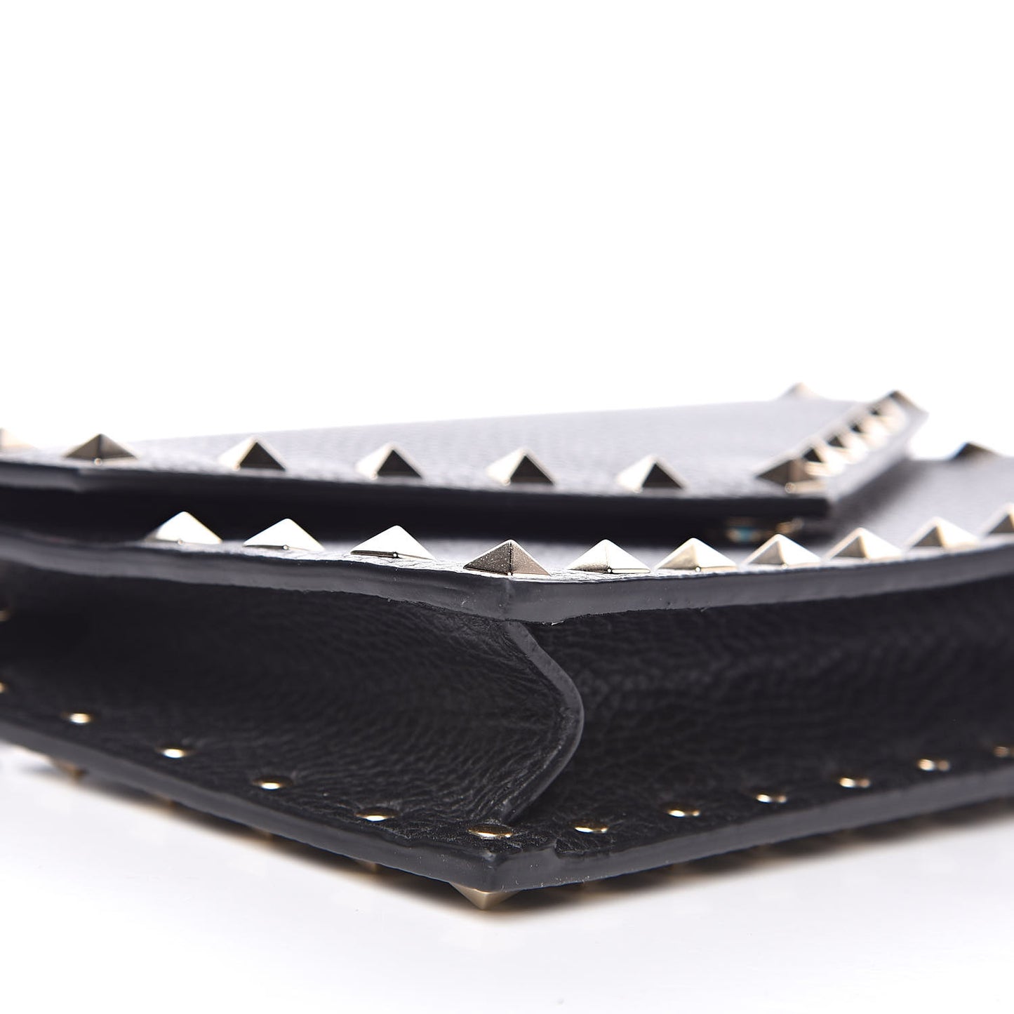 Pebbled Calfskin Rockstud Envelope Wallet on Chain Black