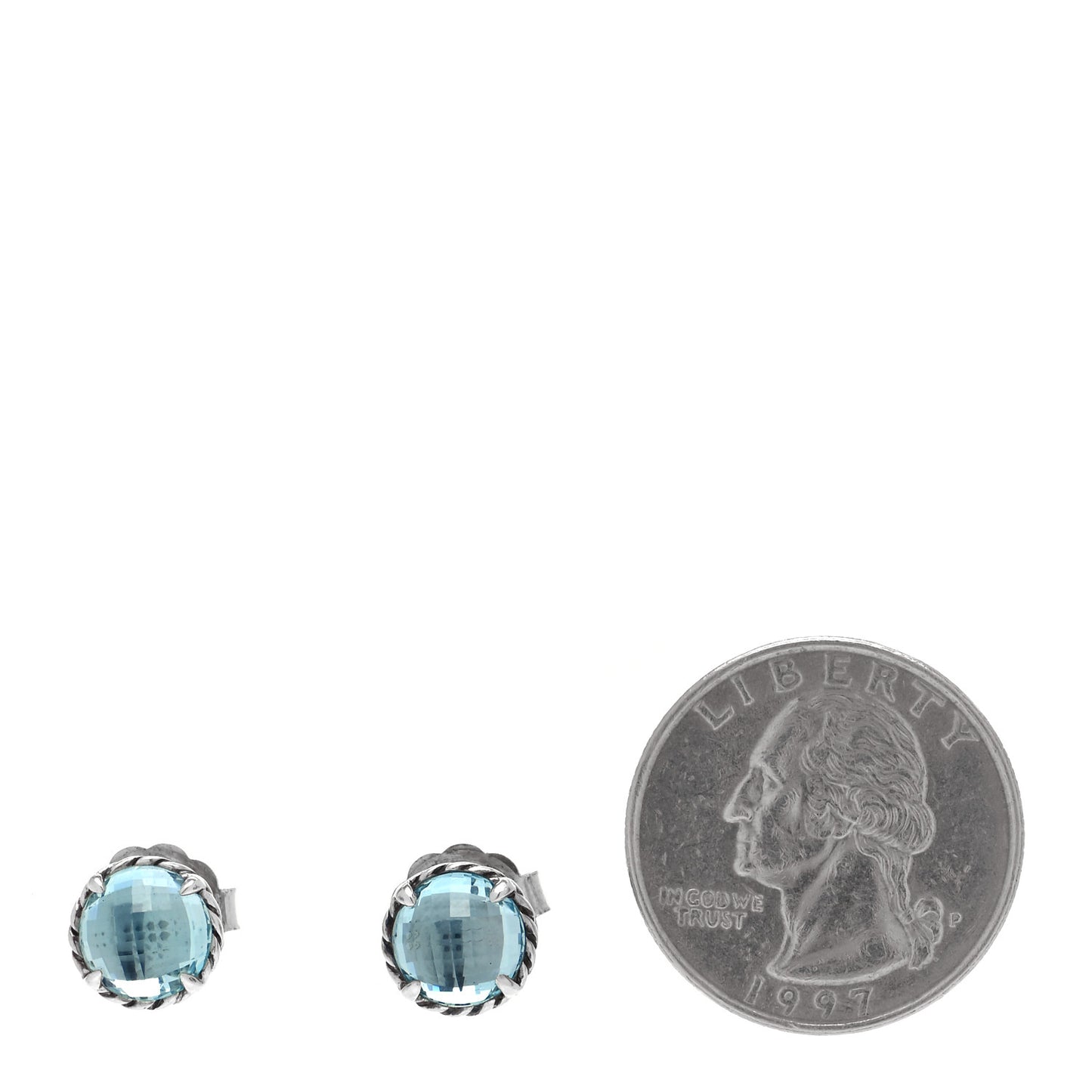 Sterling Silver Blue Topaz 8mm Chatelaine Earrings
