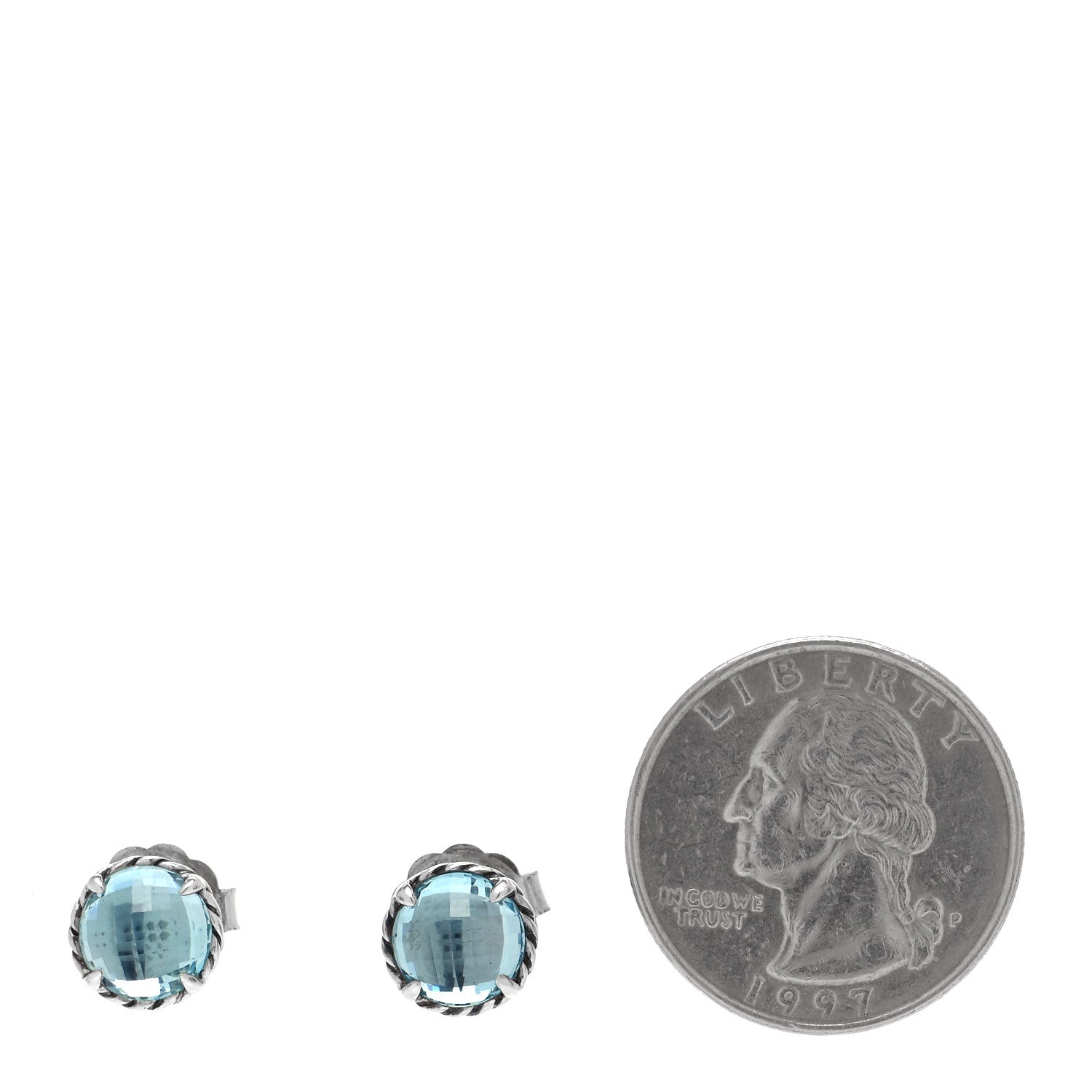 David Yurman Sterling Silver Blue Topaz 8mm Chatelaine Earrings 2 of 5