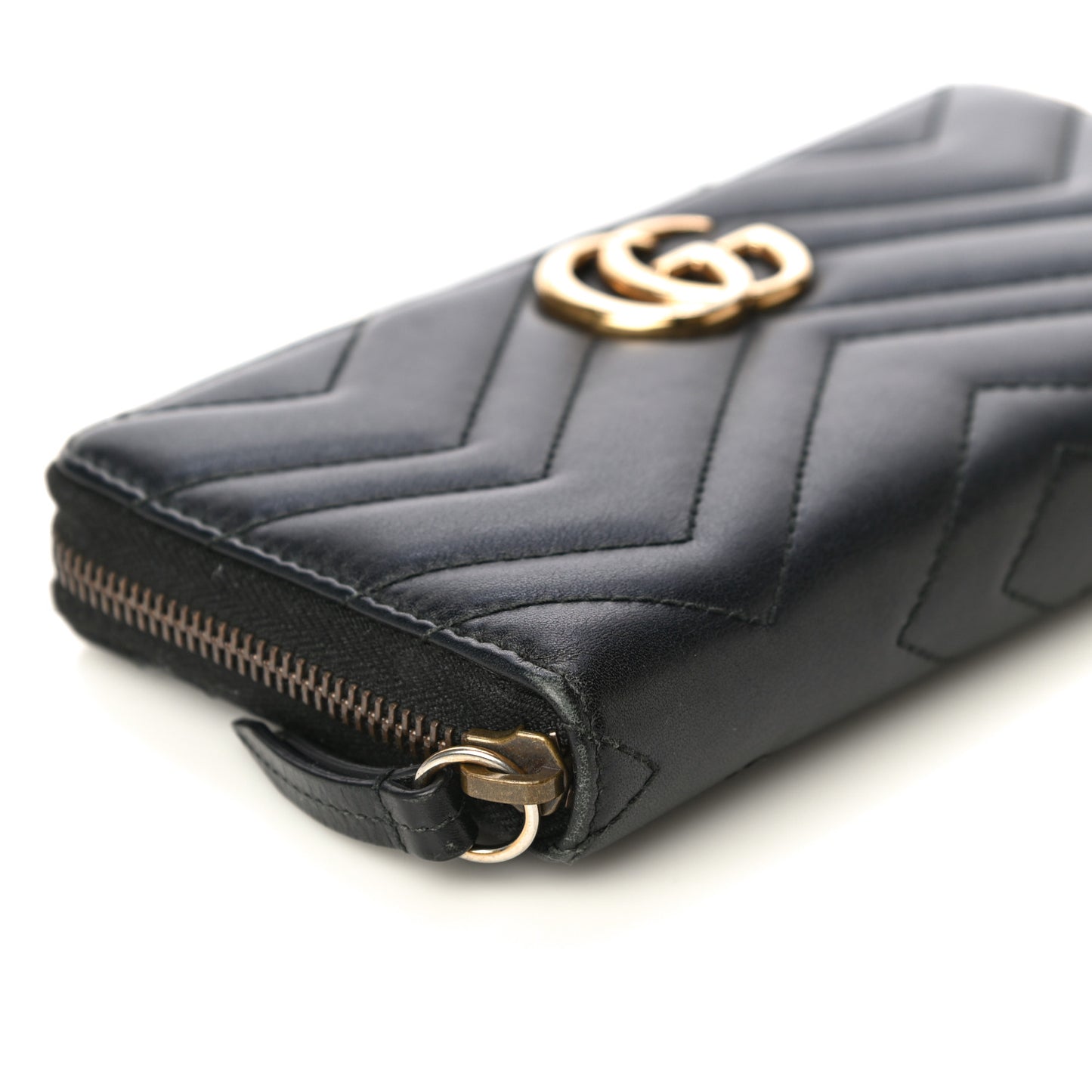 Calfskin Matelasse GG Marmont Zip Around Wallet Black