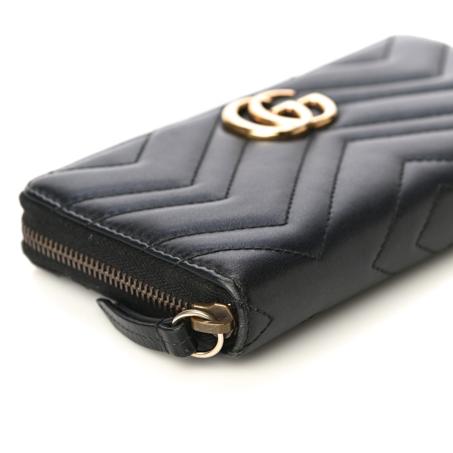 Gucci Calfskin Matelasse GG Marmont Zip Around Wallet Black 8 of 12