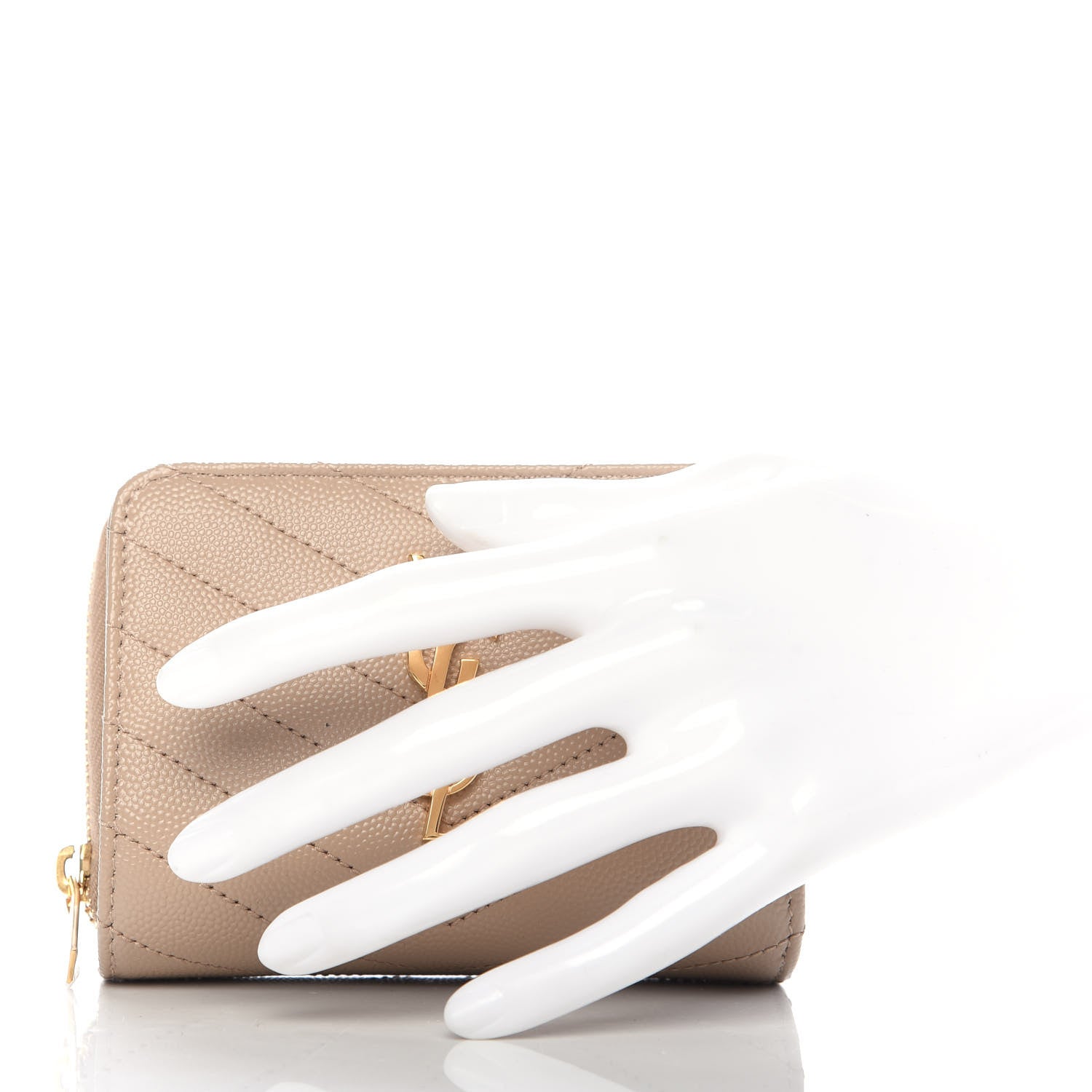 Saint Laurent Grain De Poudre Matelasse Chevron Monogram Compact Zip Around Wallet Dark Latte 2 of 10