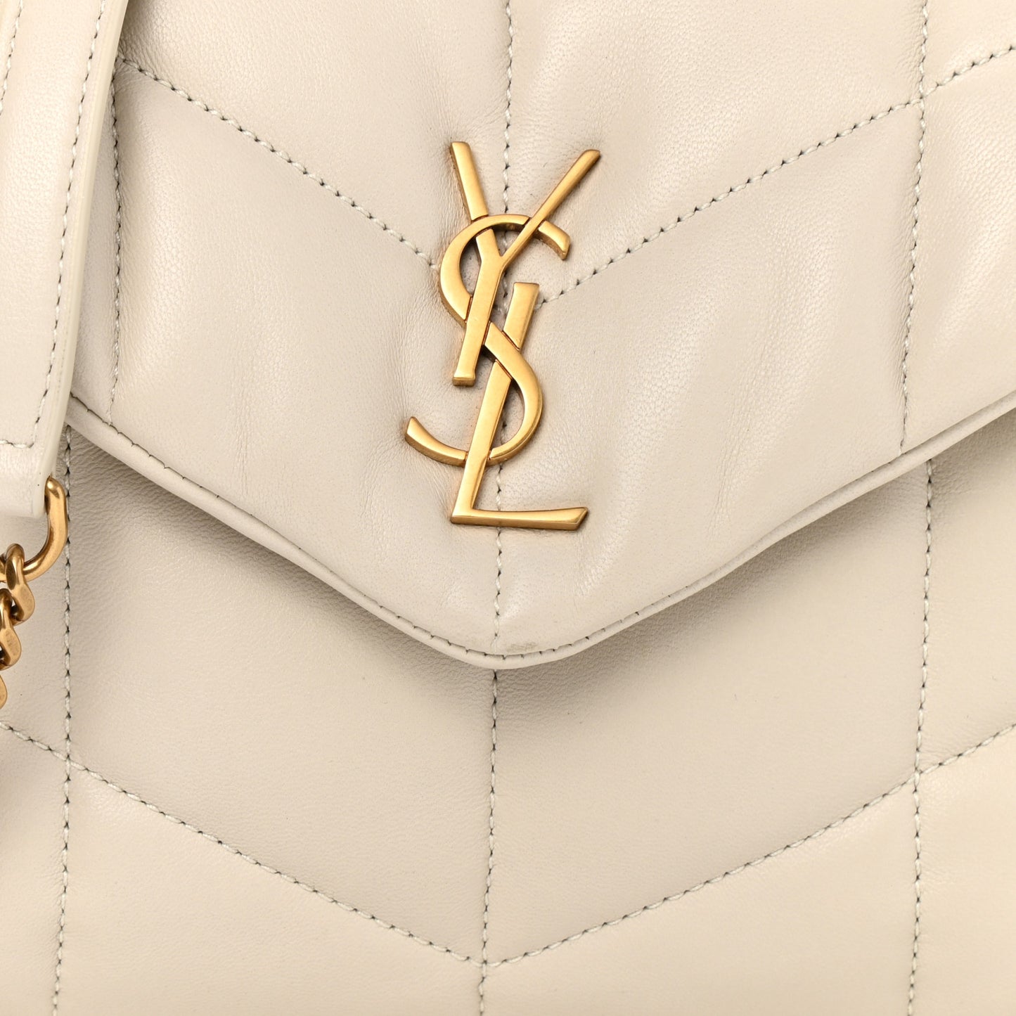 Lambskin Quilted Toy Loulou Puffer Monogram Chain Satchel Blanc Vintage
