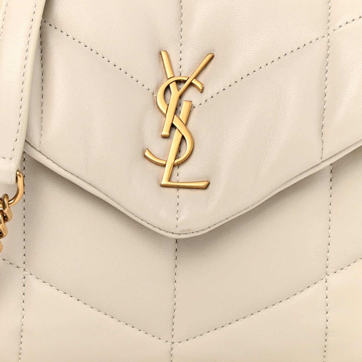 Saint Laurent Lambskin Quilted Toy Loulou Puffer Monogram Chain Satchel Blanc Vintage 9 of 13