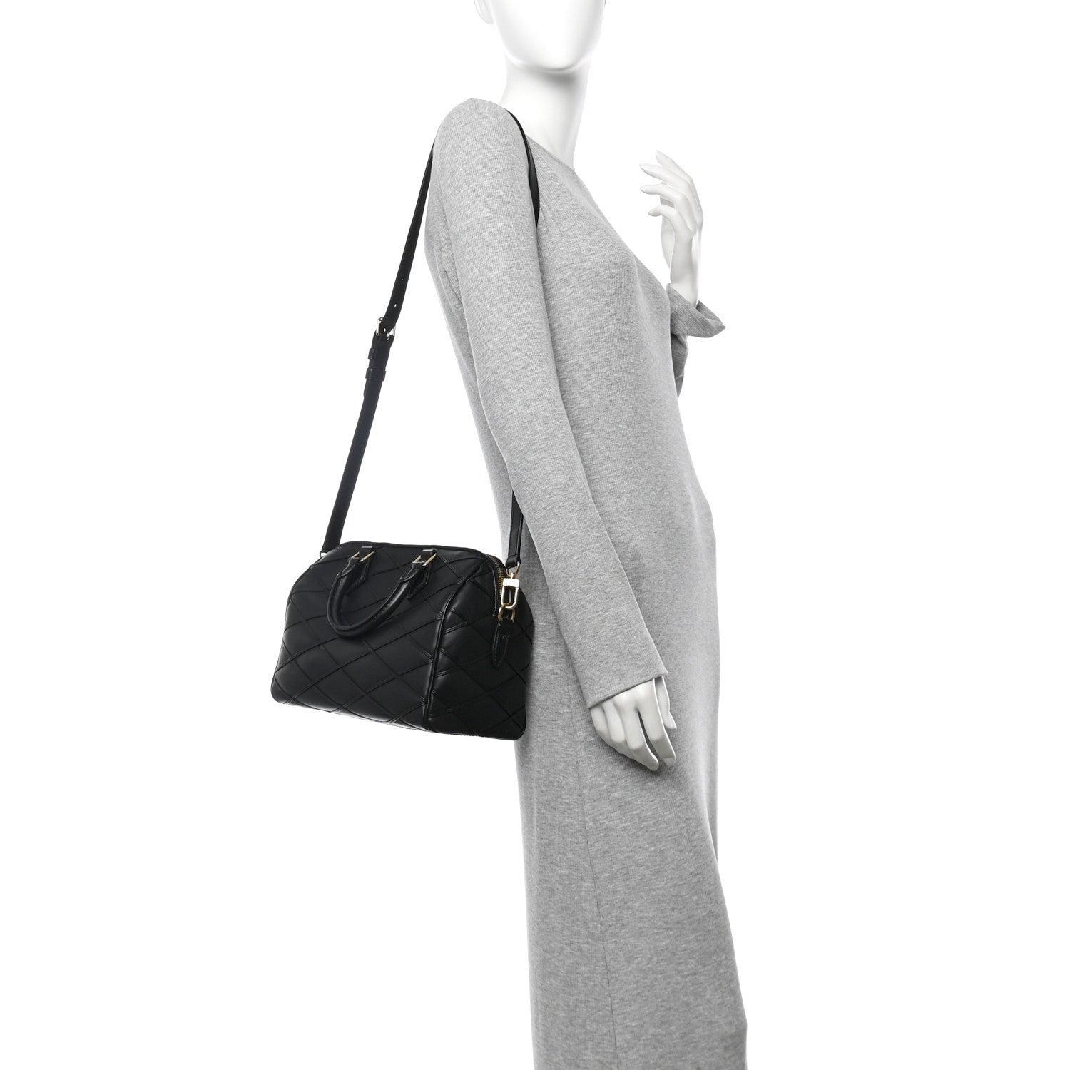 Louis Vuitton Lambskin Malletage Speedy Bandouliere 25 Black 2 of 9