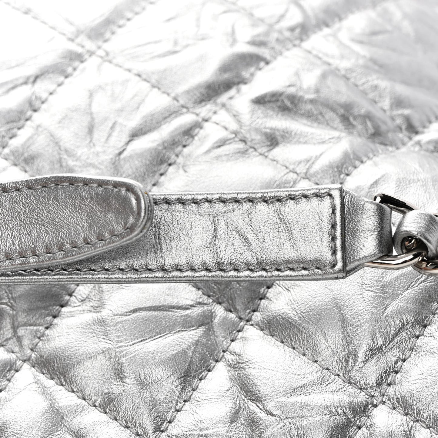 Metallic Crackled Calfskin Quilted Large Big Bang Hobo Silver