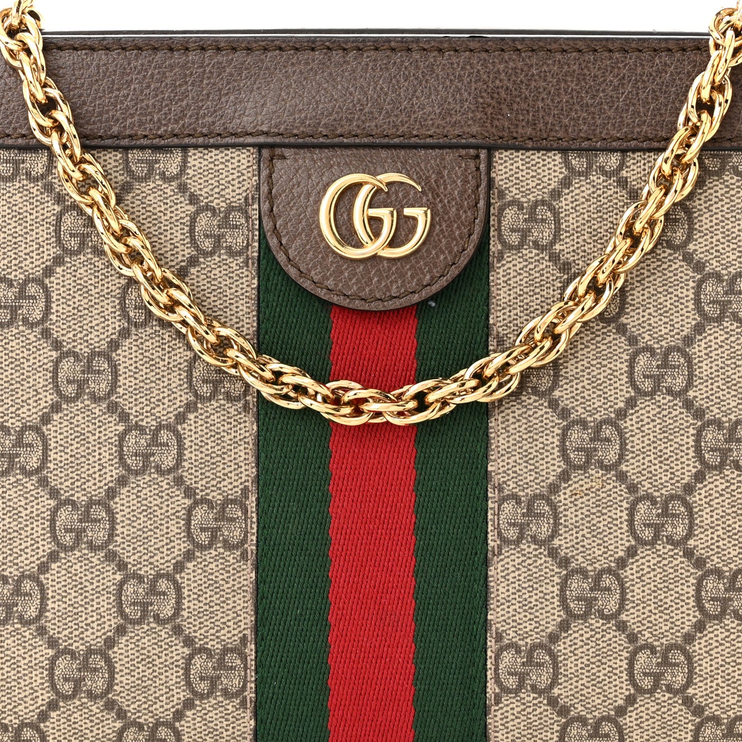 GG Supreme Monogram Web Small Ophidia Chain Shoulder Bag Brown