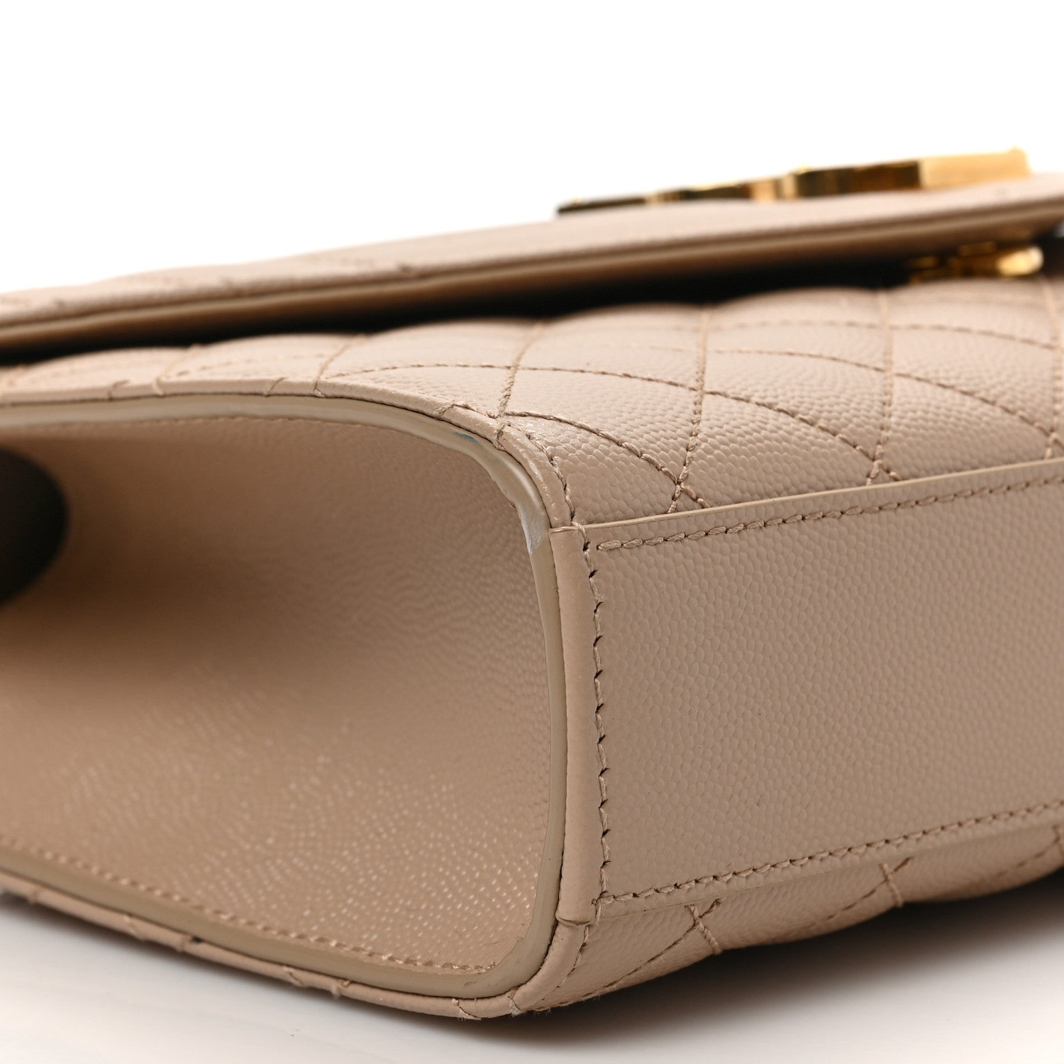 Saint Laurent Grain De Poudre Textured Mixed Matelasse Medium Triquilt Monogram Satchel Dark Beige 7 of 8