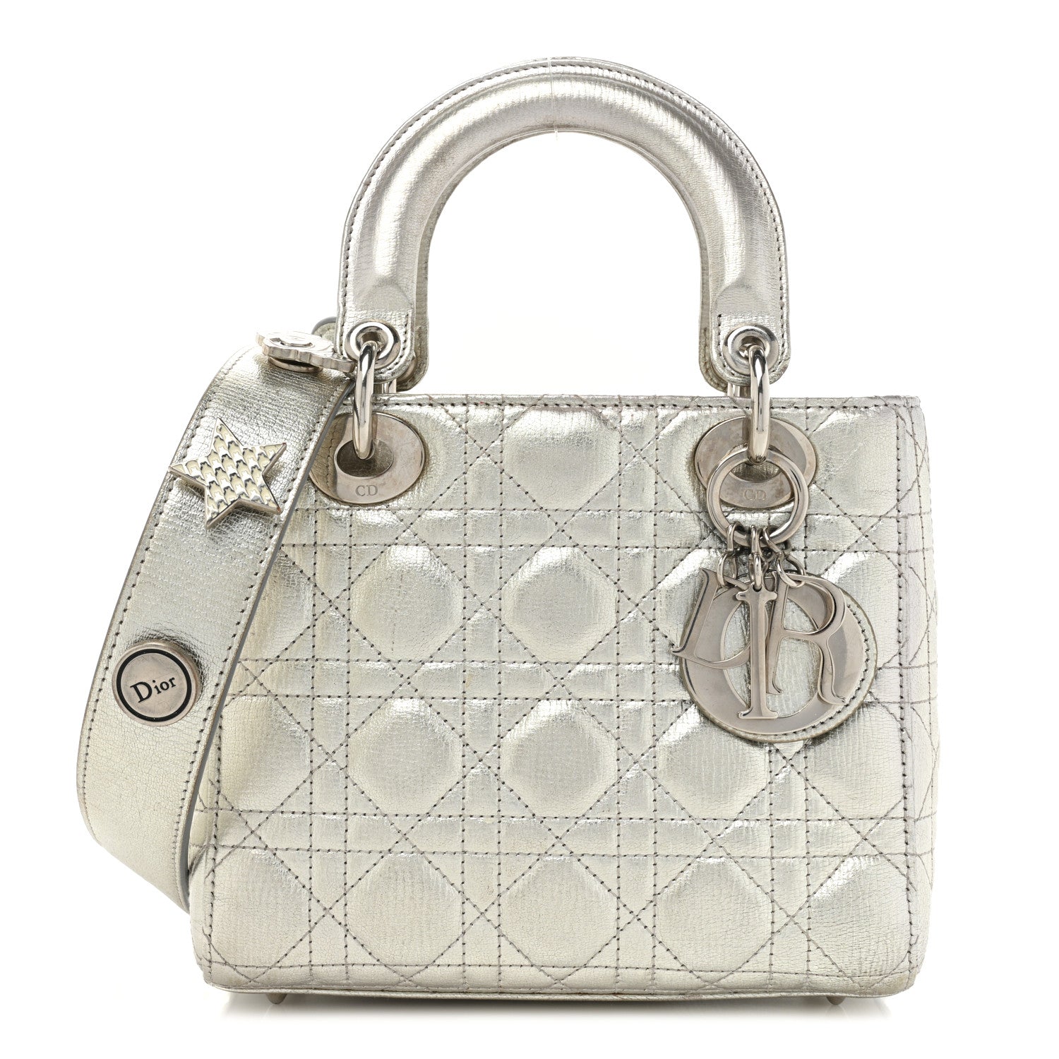 Christian Dior Metallic Grained Calfskin Cannage Small Lucky Badges My Lady Dior Silver 1 of 21