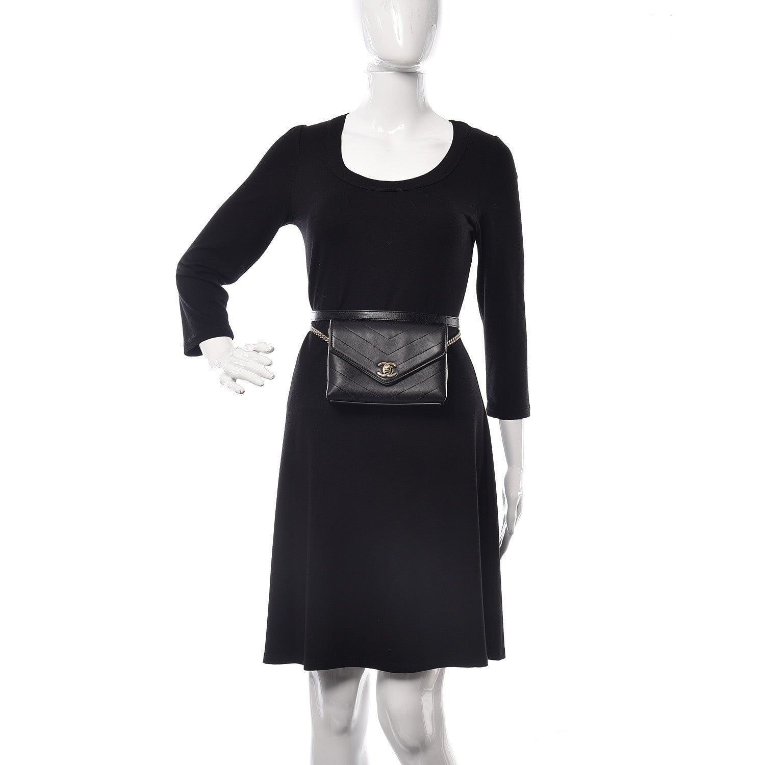 Chanel Calfskin Chevron Stitched Coco Waist Bag Black 2 of 10