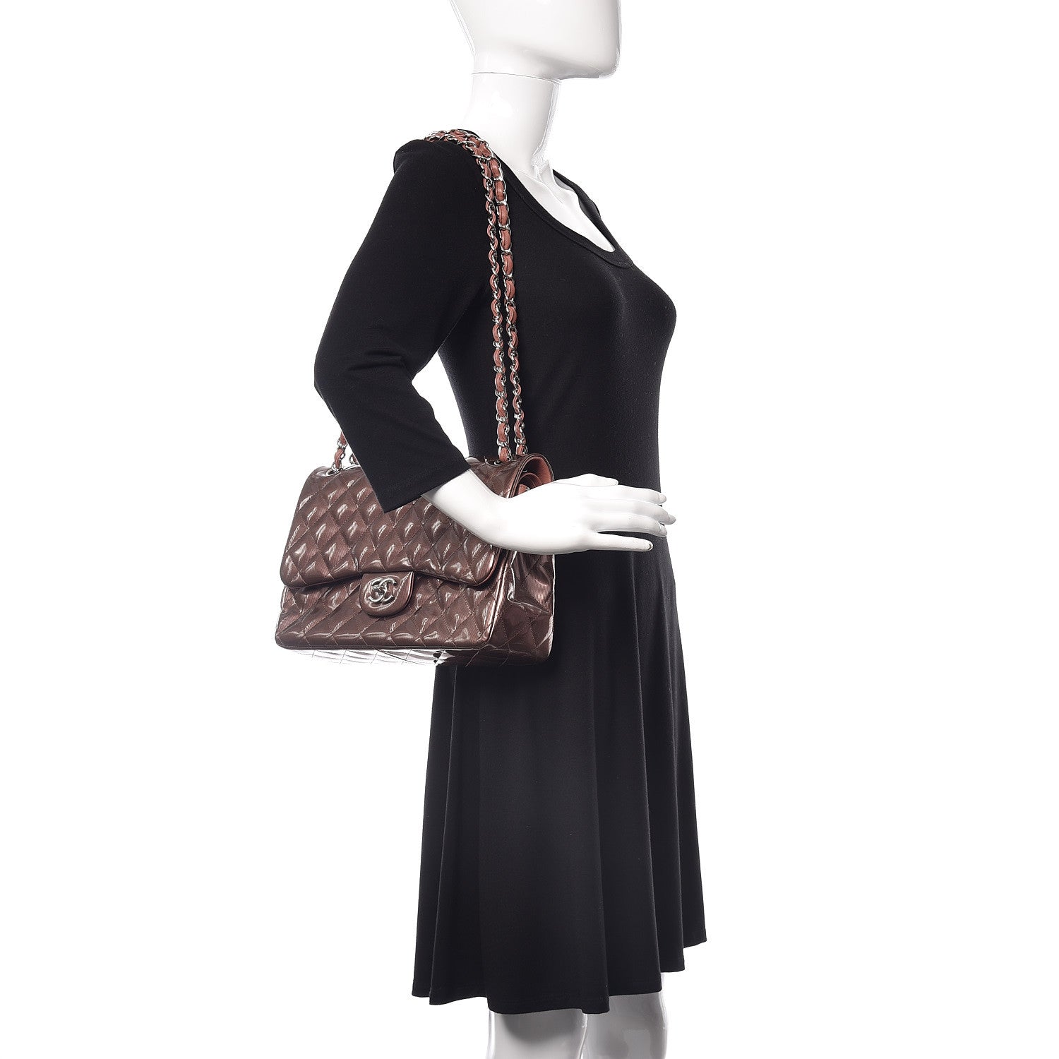 Chanel Striated Patent Quilted Jumbo Double Flap Dark Pink 2 of 14