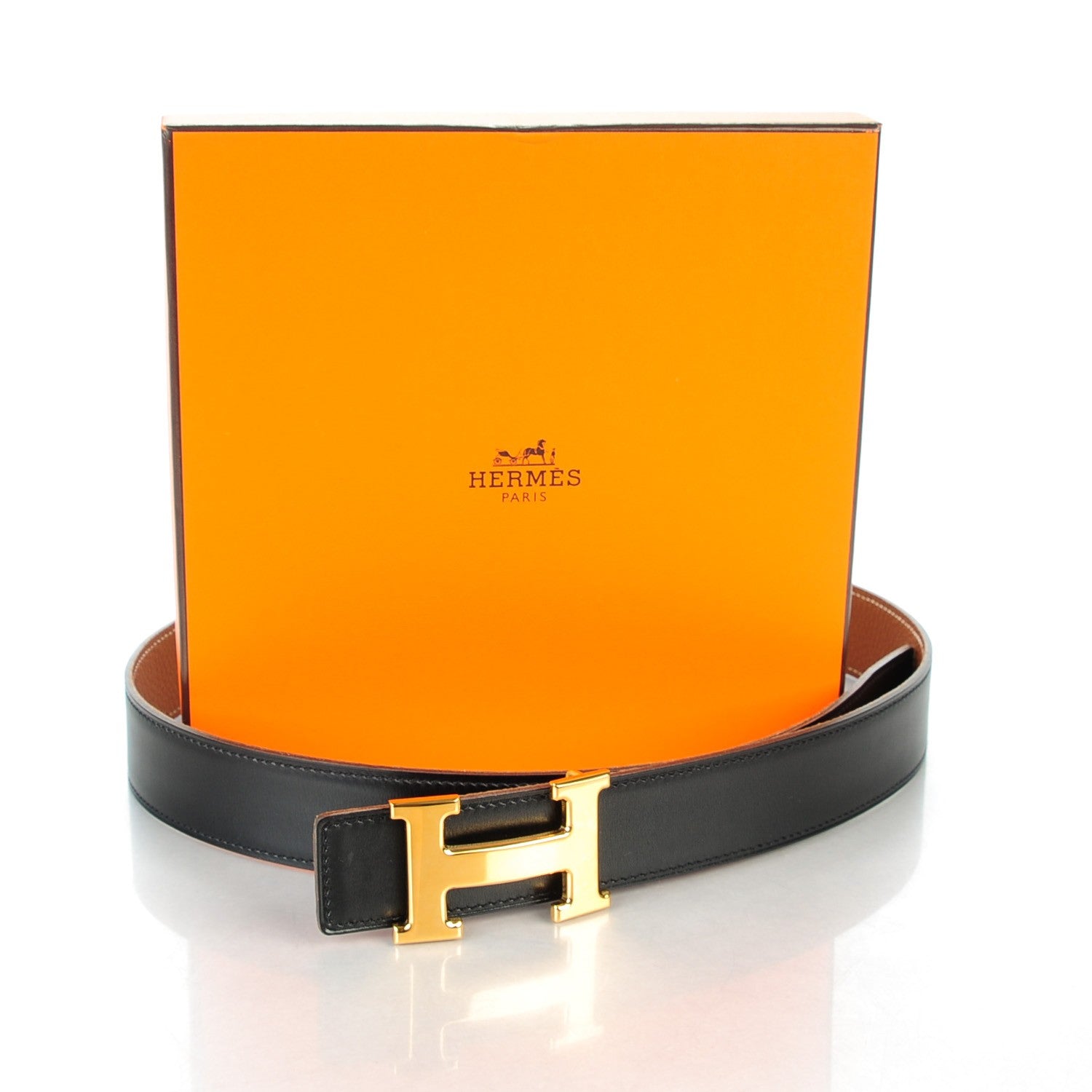 Hermes Box Togo 32mm H Belt 85 Black Gold 7 of 7