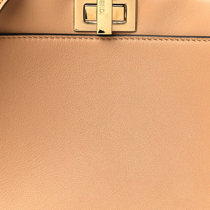 Fendi Vitello Seta Nappa FF Embossed Mini Peekaboo Iconic Satchel Miele Scuro 8 of 13