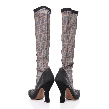 Fendi Technical Mesh FF Colibri High Heel Knee High Boots 38.5 Black Tobacco 5 of 9