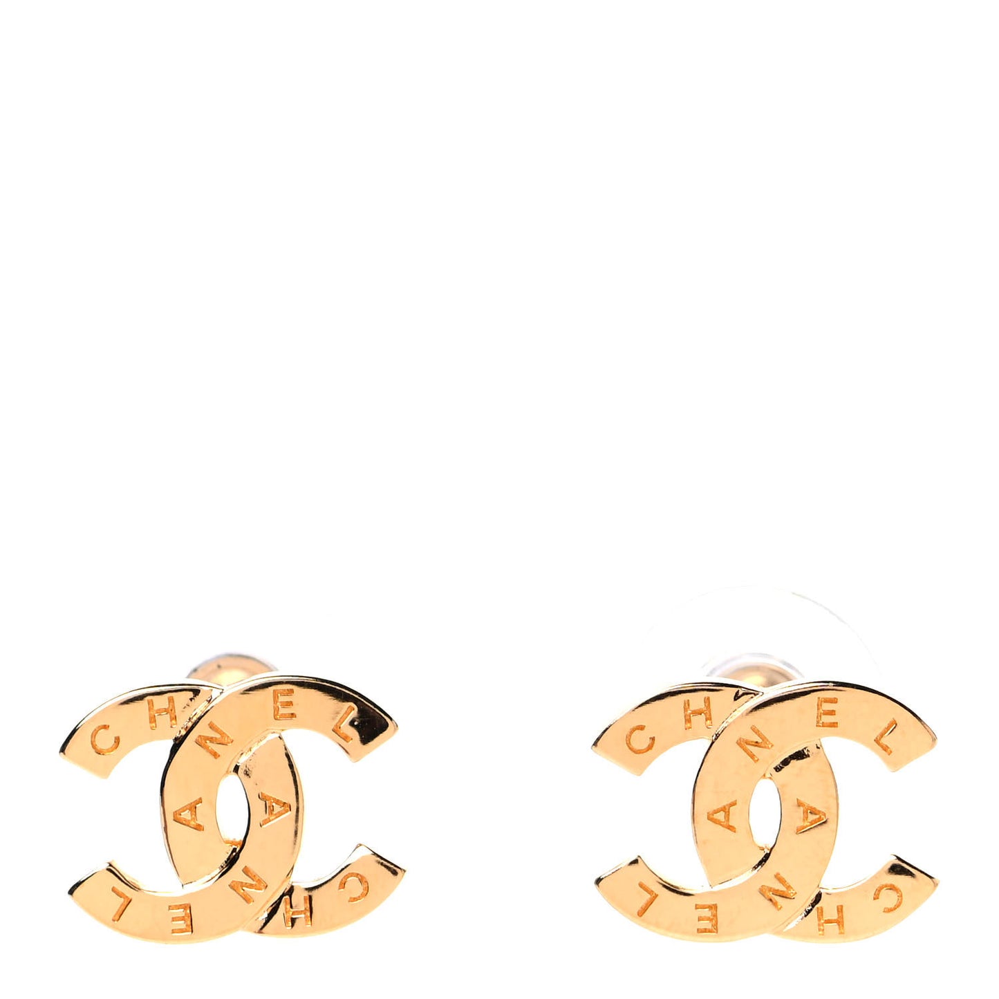 Metal CC Paris Button Stud Earrings Gold
