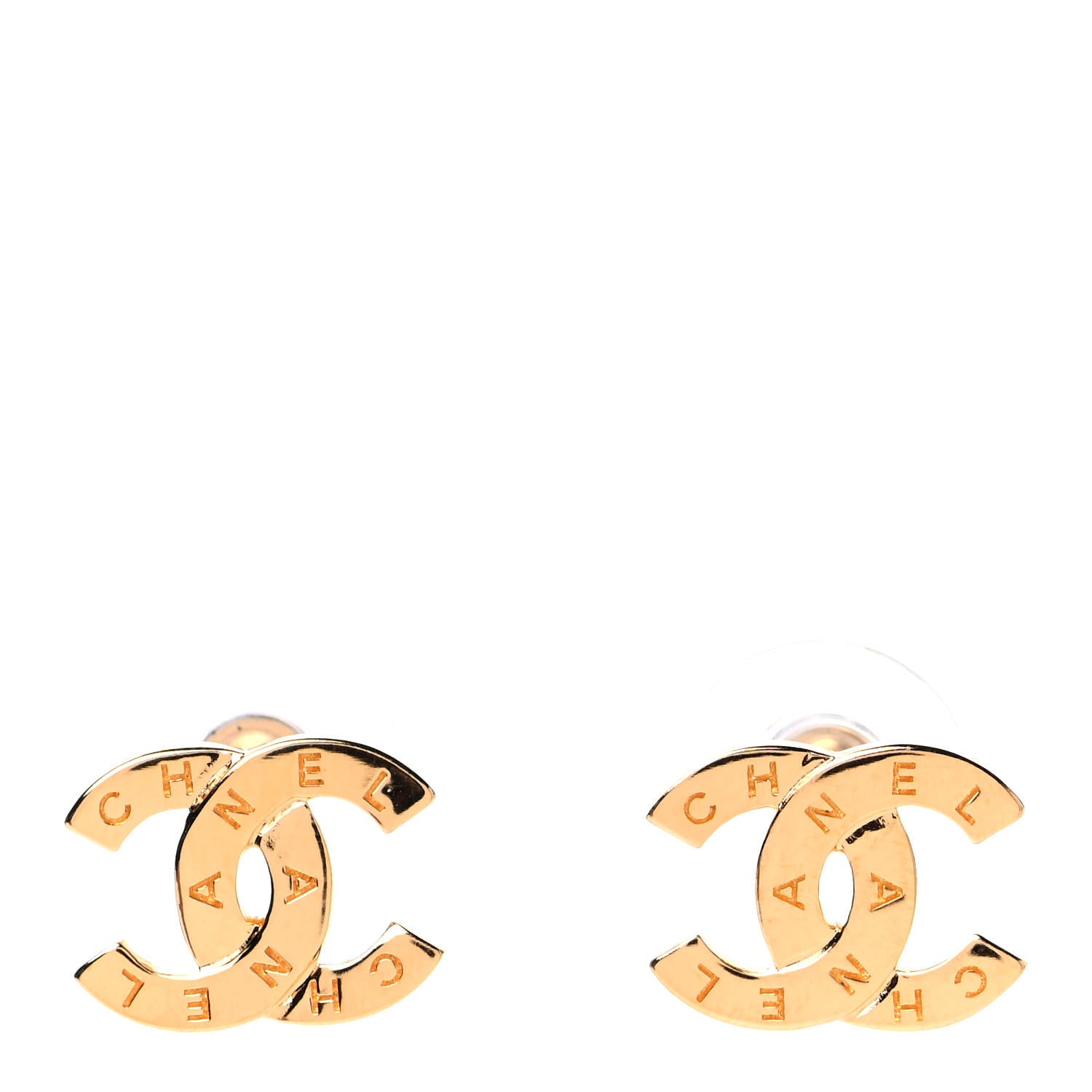 Chanel Metal CC Paris Button Stud Earrings Gold 1 of 5