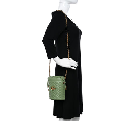 Gucci Calfskin Matelasse Chevron Mini GG Marmont 2.0 Bucket Bag Salamander Green 2 of 11