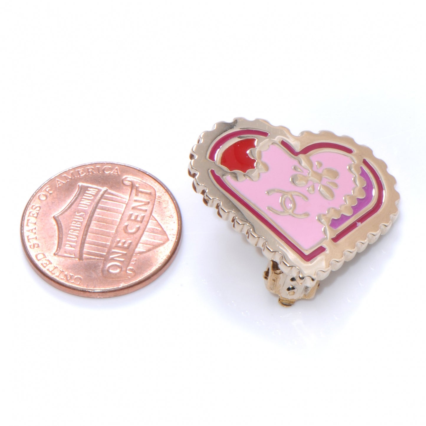 CC Heart Clip On Earrings Pink