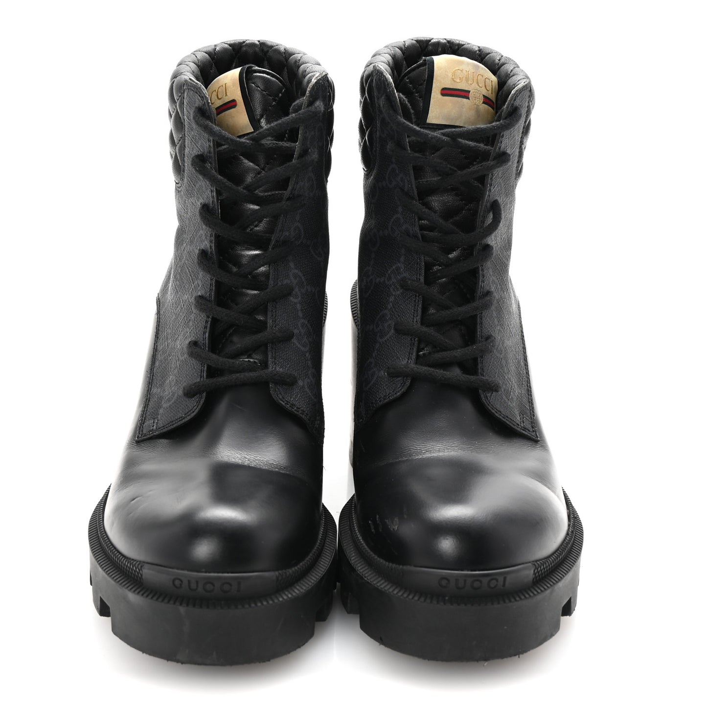 Apollo Calfskin GG Supreme Nappa Samoa Quilted Lace Up Ankle Boots 40 Black