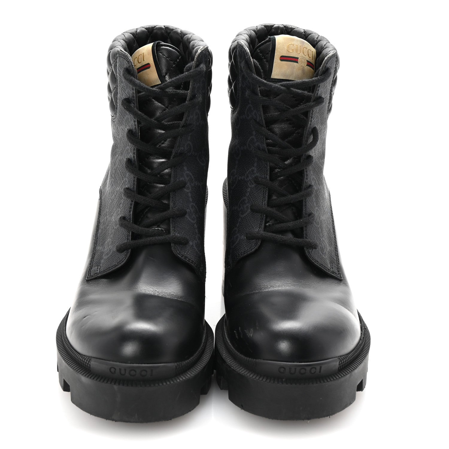 Gucci Apollo Calfskin GG Supreme Nappa Samoa Quilted Lace Up Ankle Boots 40 Black 3 of 9