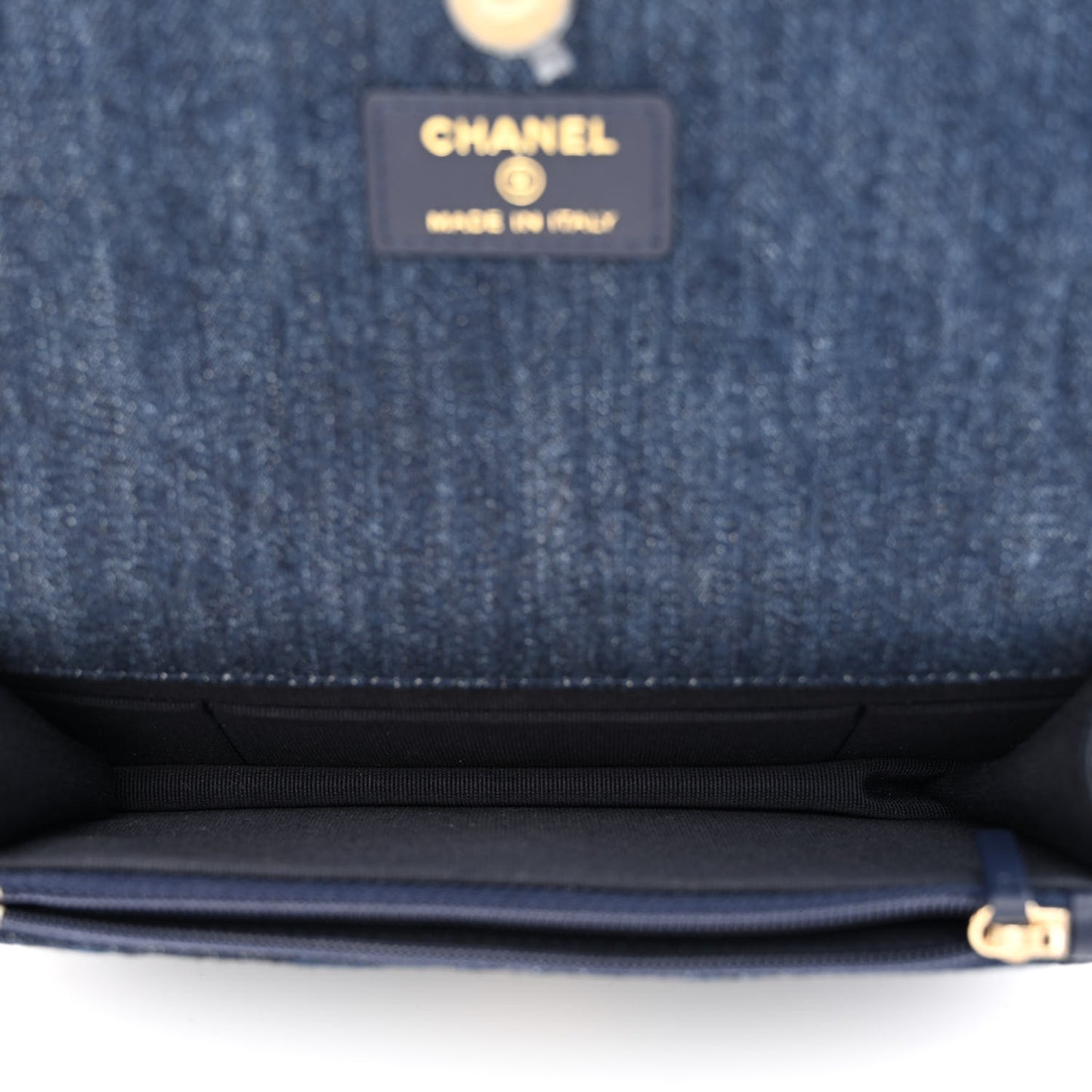 Denim Quilted Chanel 19 Flap Phone Holder With Chain Blue
