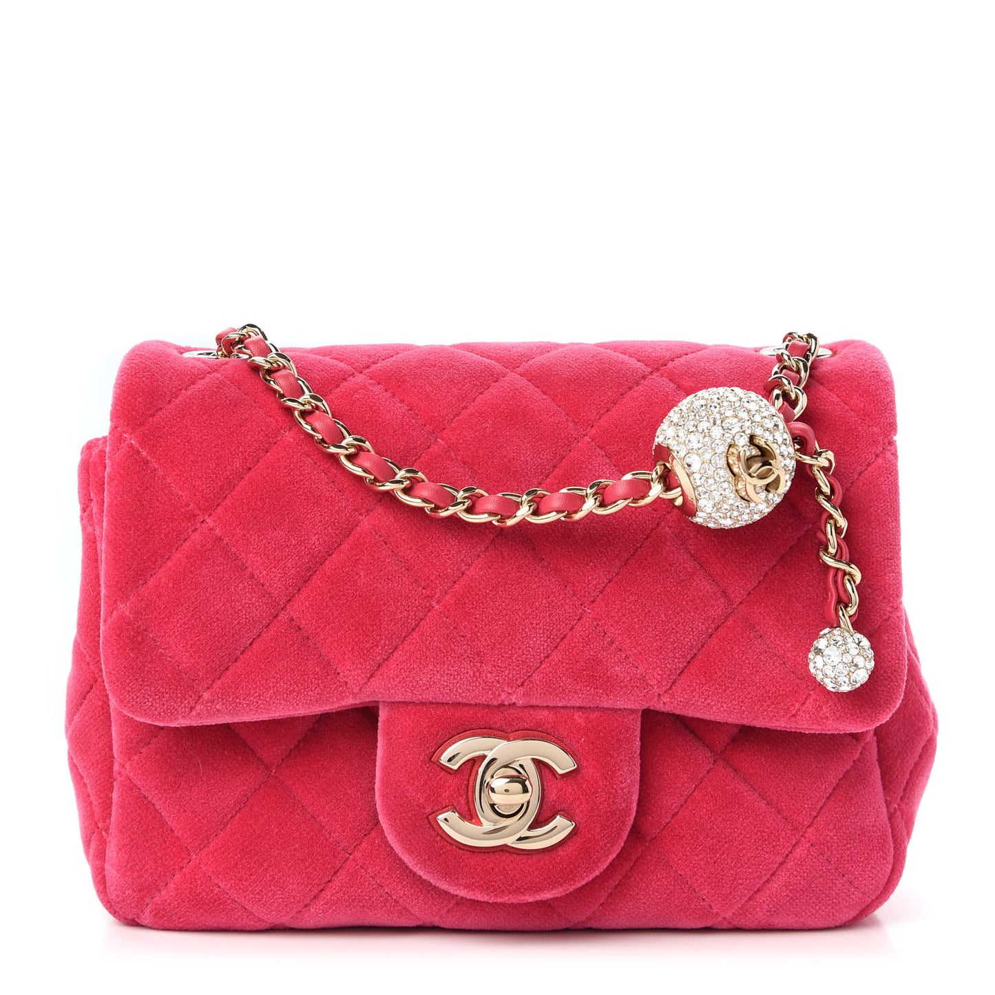Velvet Quilted Mini Square Pearl Crush Flap Fuchsia