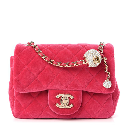 Chanel Velvet Quilted Mini Square Pearl Crush Flap Fuchsia 1 of 10