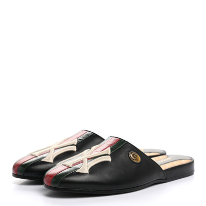 Gucci X MLB Lambskin NY Yankees Embroidered Womens GG Slippers 39 Black 3 of 9