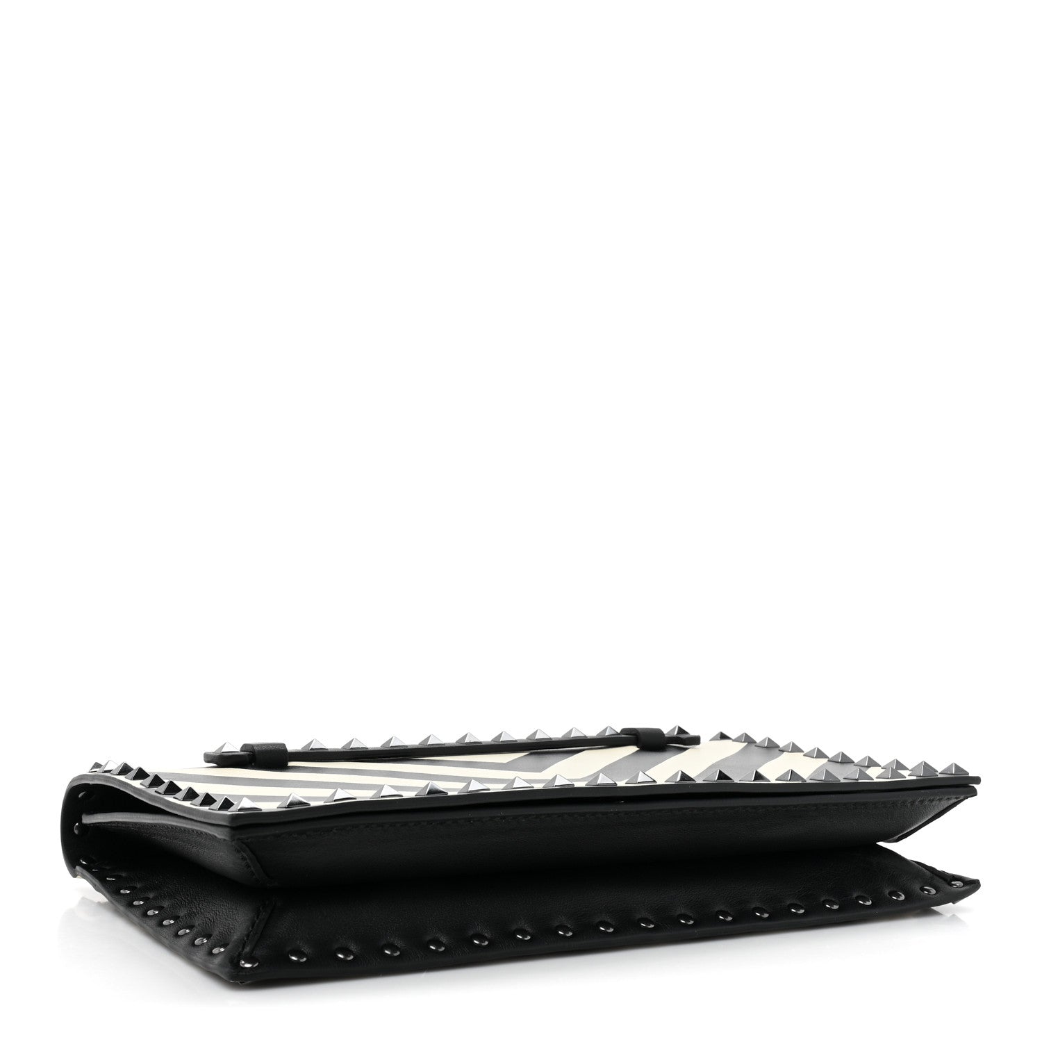 Valentino Garavani Nappa Chevron Striped Rockstud Wristlet Clutch Light Ivory Black 4 of 10