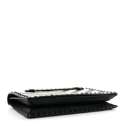 Valentino Garavani Nappa Chevron Striped Rockstud Wristlet Clutch Light Ivory Black 4 of 10