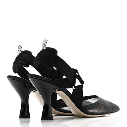Fendi Technical Mesh FF Colibri 85mm Slingback Pumps 39 Black 7 of 17