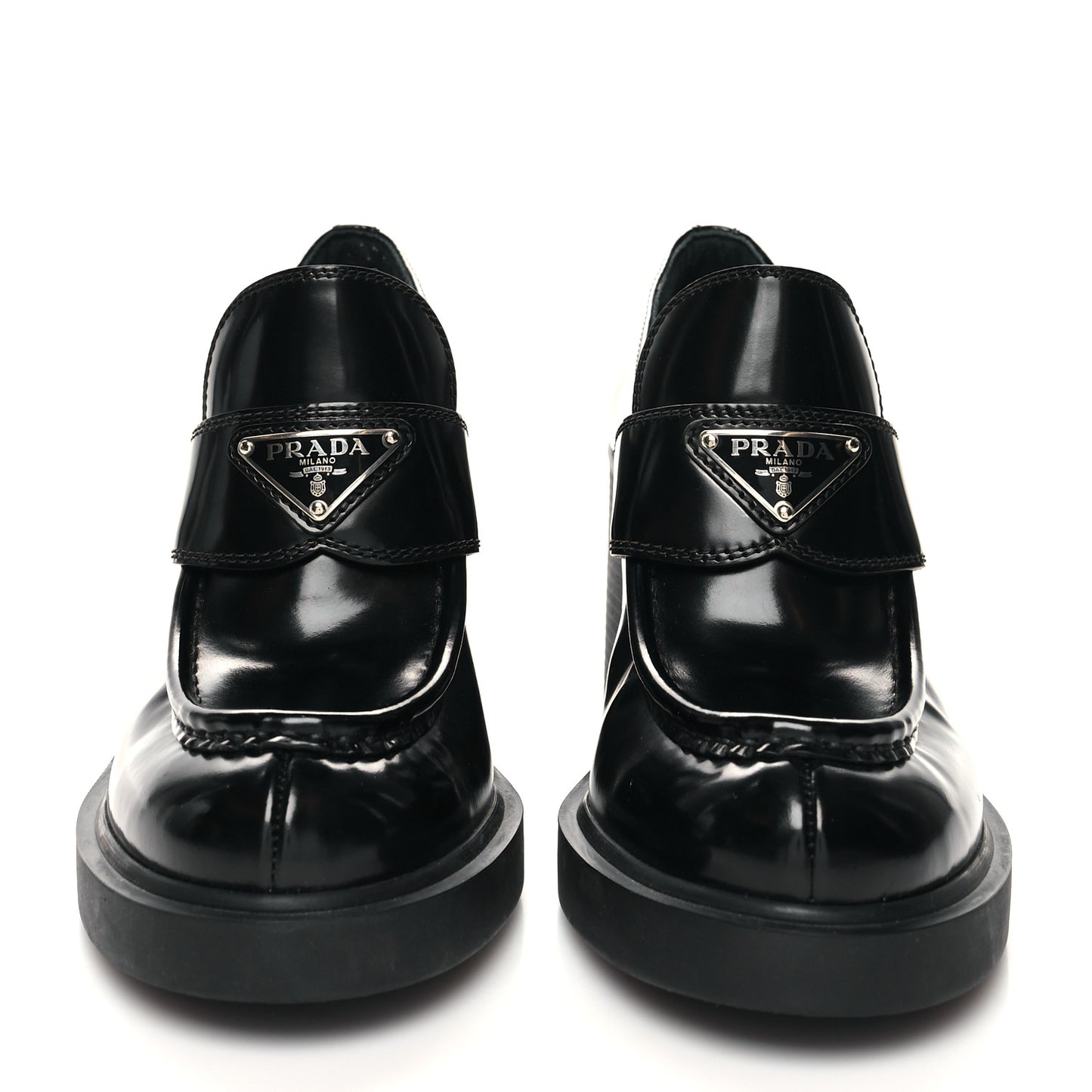 Spazzolato Metal Triangle Logo 85mm Loafers 38.5 Black