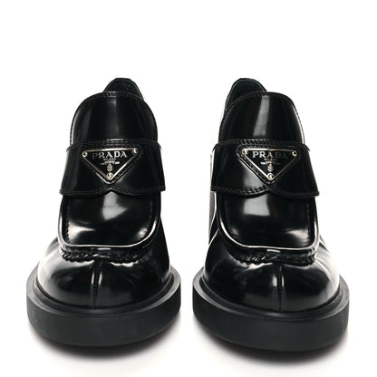 Prada Spazzolato Metal Triangle Logo 85mm Loafers 38.5 Black 2 of 9