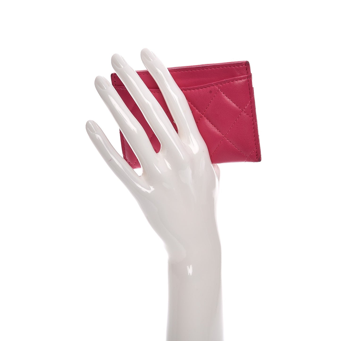 Lambskin Quilted Card Holder Fuchsia