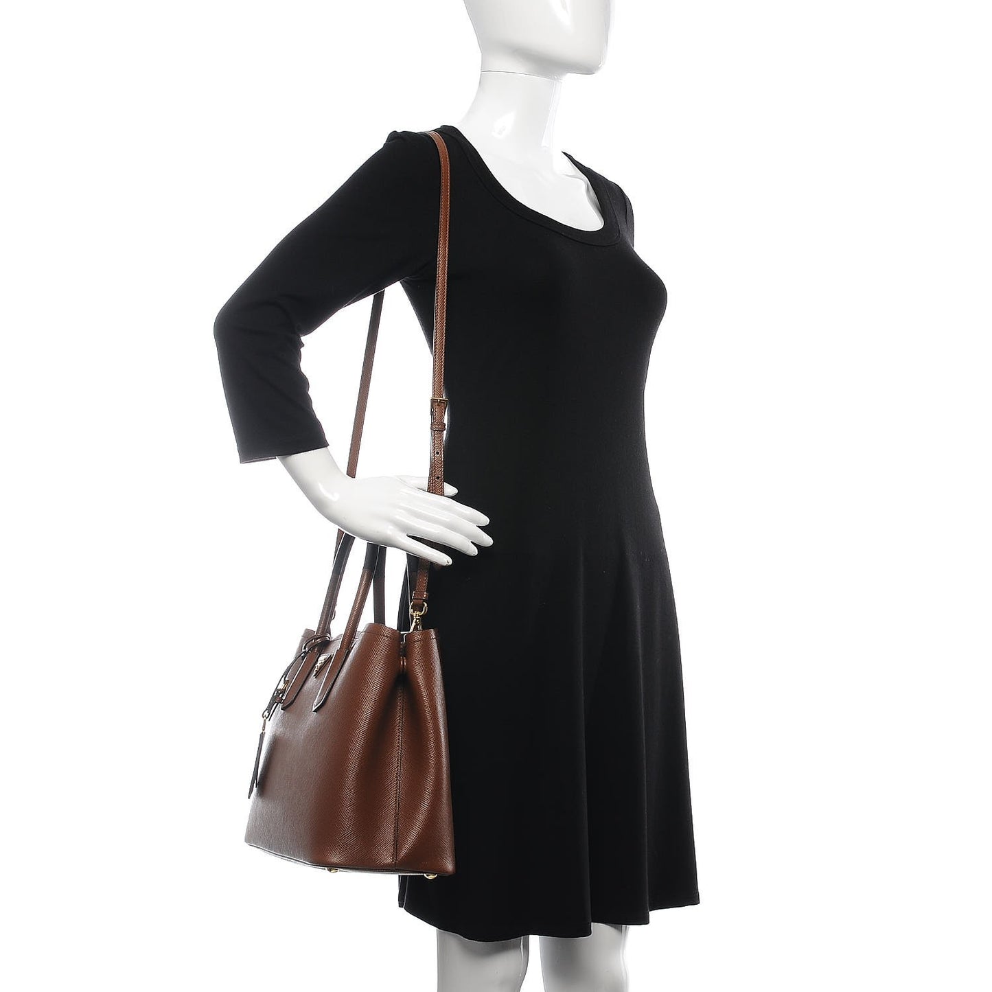 Saffiano Cuir Medium Bi-Color Double Bag Palissandro Black