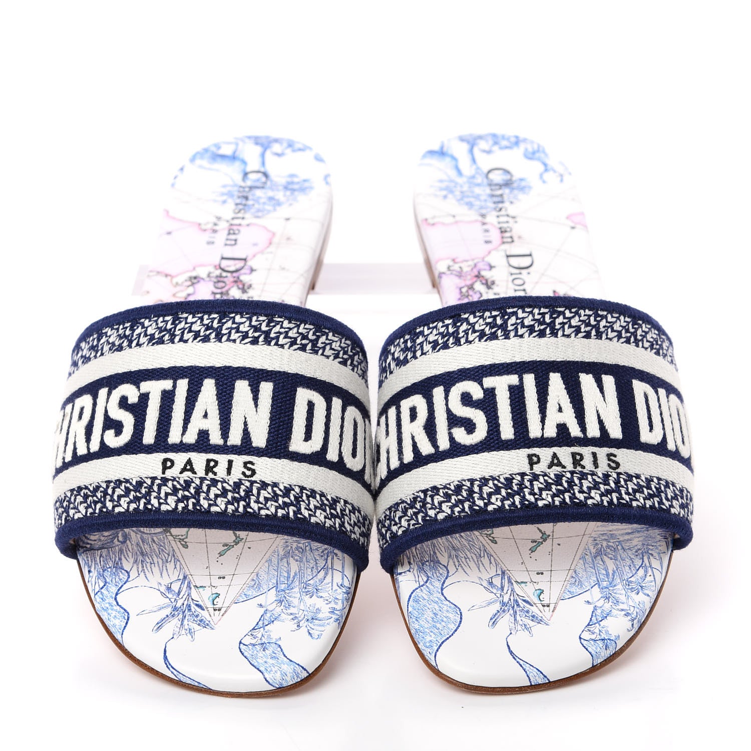 Christian Dior Canvas Around the World Embroidered Dway Flat Slide Sandals 36 True Blue 5 of 11
