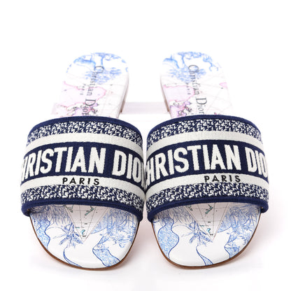 Christian Dior Canvas Around the World Embroidered Dway Flat Slide Sandals 36 True Blue 5 of 11