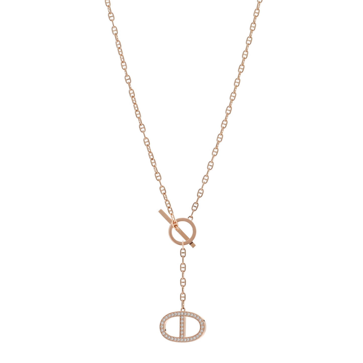 18K Rose Gold Diamond GM Chaine D'Ancre Contour Pendant Necklace ST