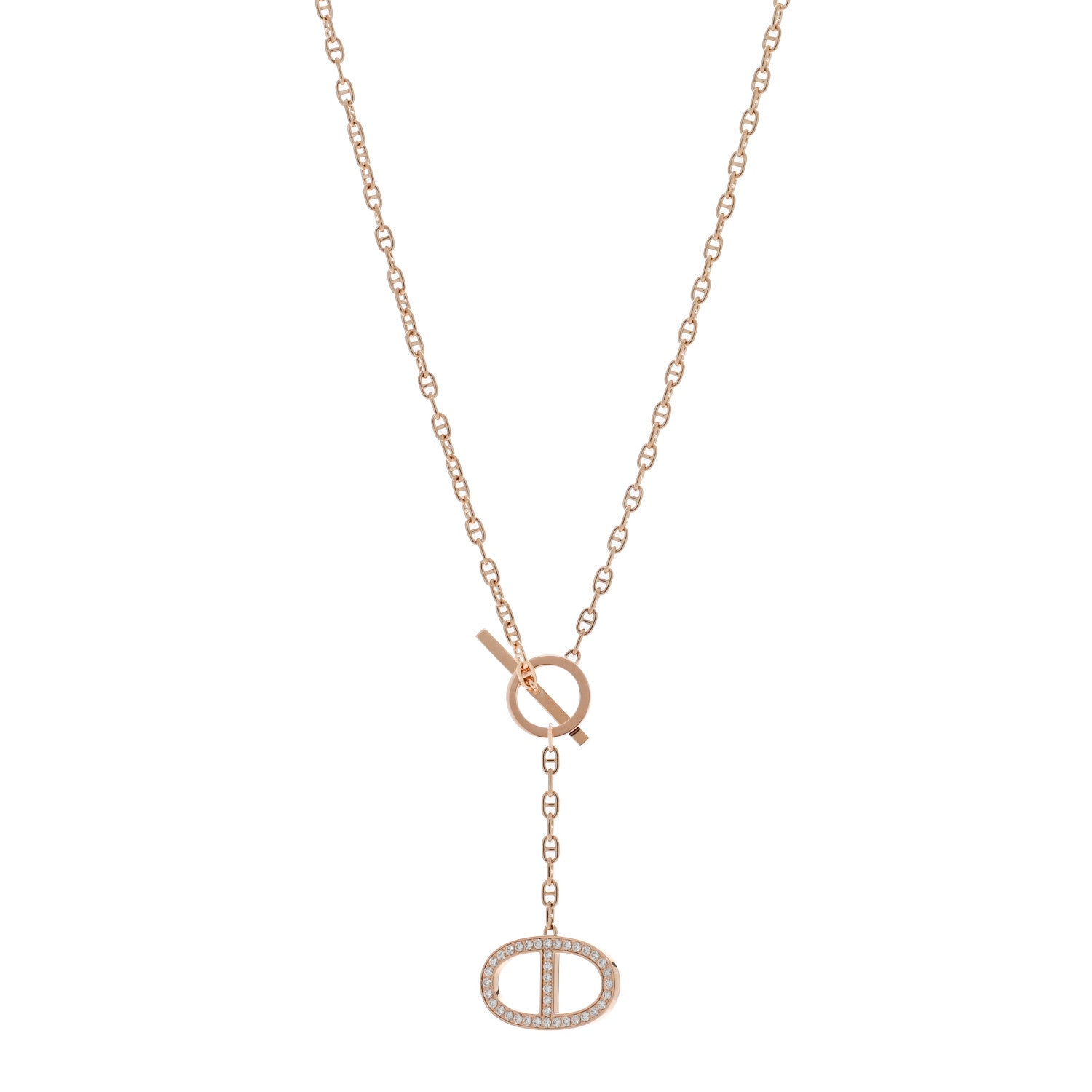 Hermes 18K Rose Gold Diamond GM Chaine D'Ancre Contour Pendant Necklace ST 1 of 5