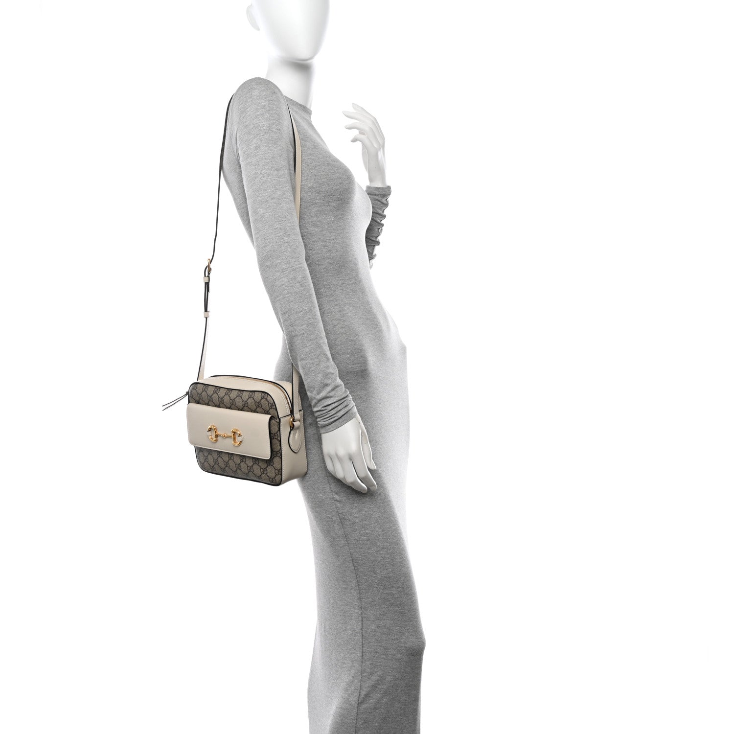 Gucci GG Supreme Monogram Small Horsebit 1955 Shoulder Bag Beige Mystic White 2 of 14