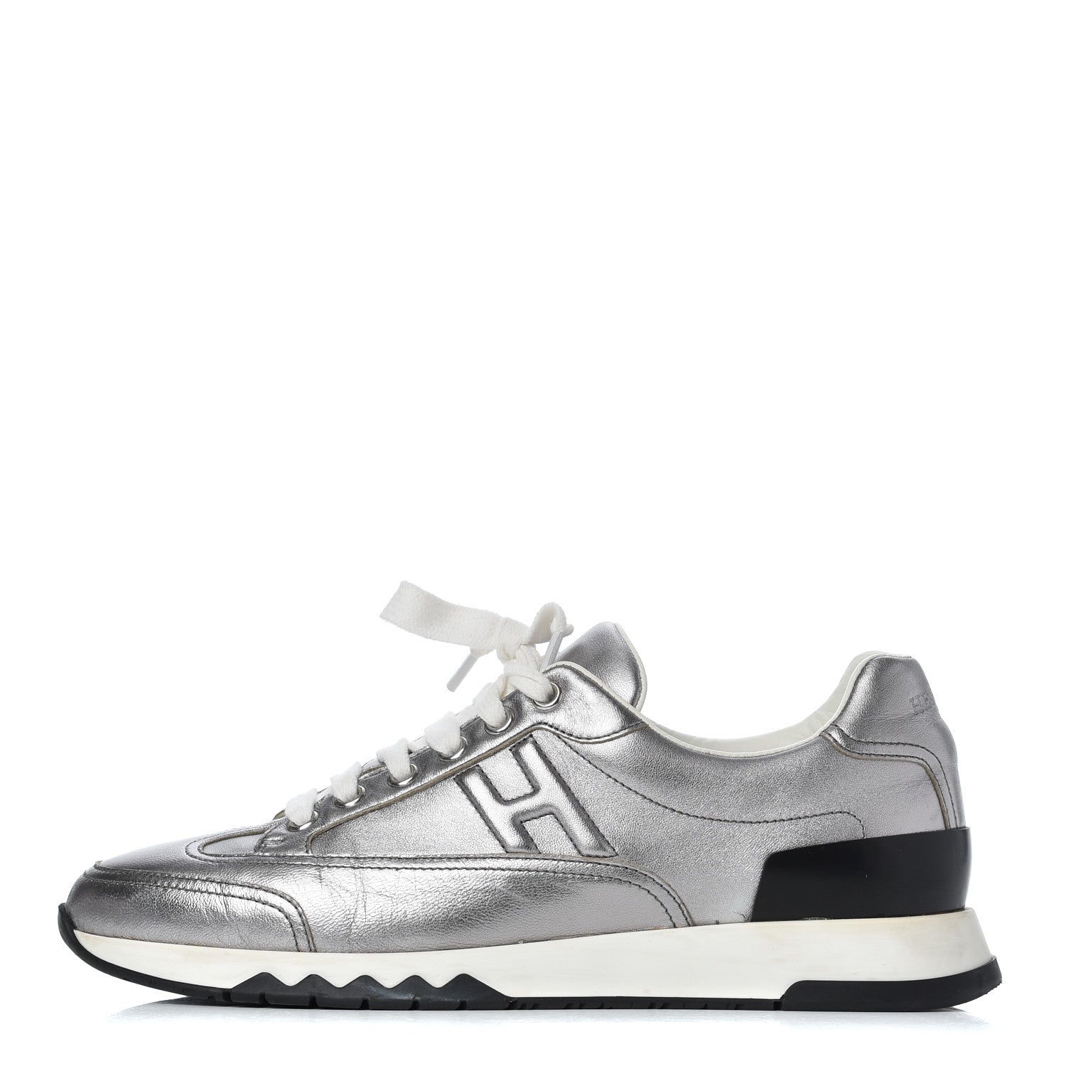 Hermes Metallic Nappa Womens Trail Sneakers 37 Gris Argente 1 of 22