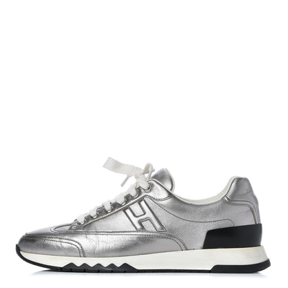 Hermes Metallic Nappa Womens Trail Sneakers 37 Gris Argente 1 of 22