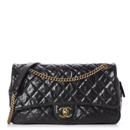 Chanel Crumpled Grained Calfskin Quilted Large Shiva Flap Black 1 of 8