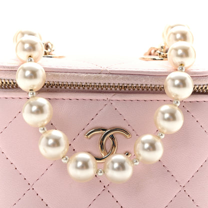 Chanel Lambskin Quilted Mini Vanity Case With Pearl Chain Light Pink 8 of 10