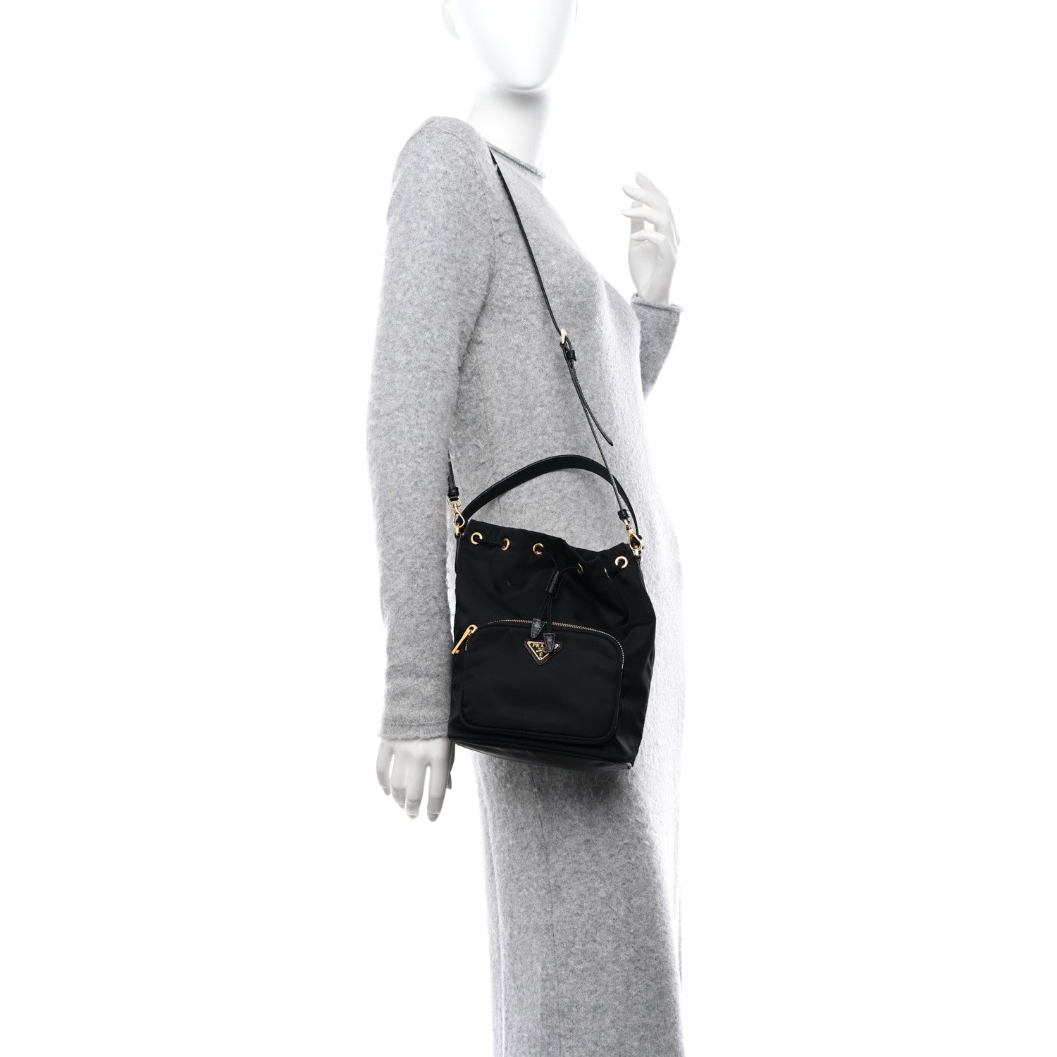 Prada Re-Nylon Duet Drawstring Shoulder Bag Black 2 of 11