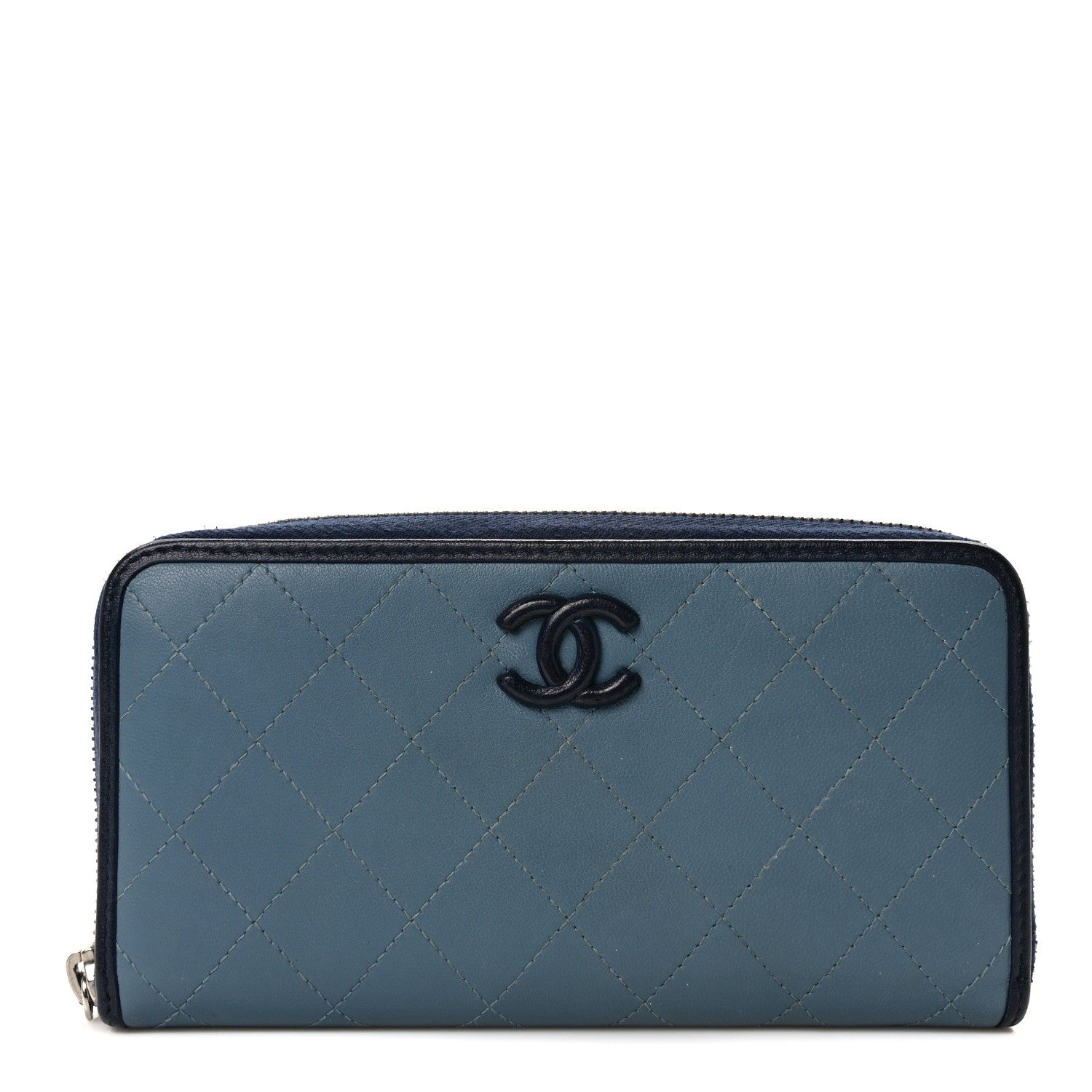 Chanel Calfskin Quilted Large Gusset Zip Around Wallet Blue 1 of 10