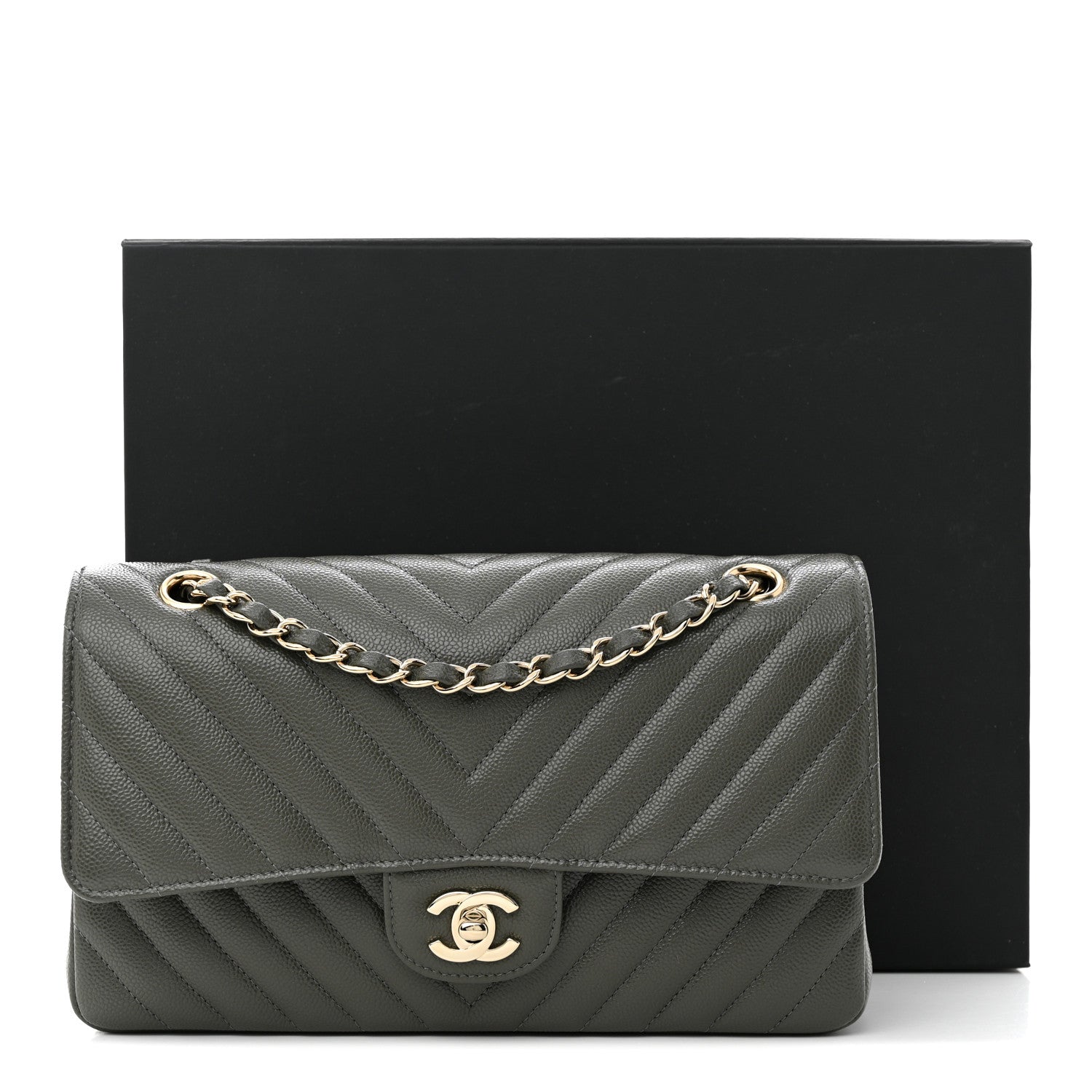 Chanel Caviar Chevron Quilted Medium Double Flap Dark Grey 11 of 11
